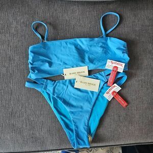 Ramy Brook Women's Coastal Blue Bikini Top & Bottom Bikini Set Size Medium
